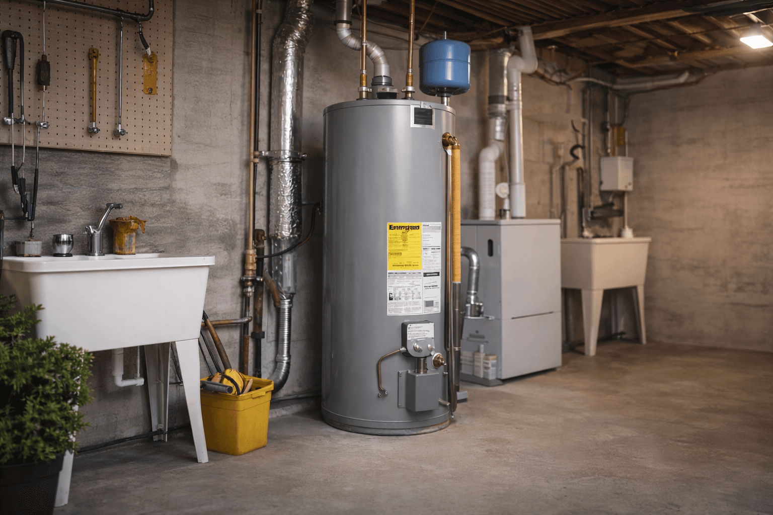 Water heater installed in a utility area